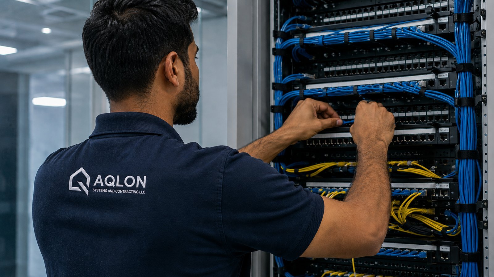 AQLON technician delivering structured cabling