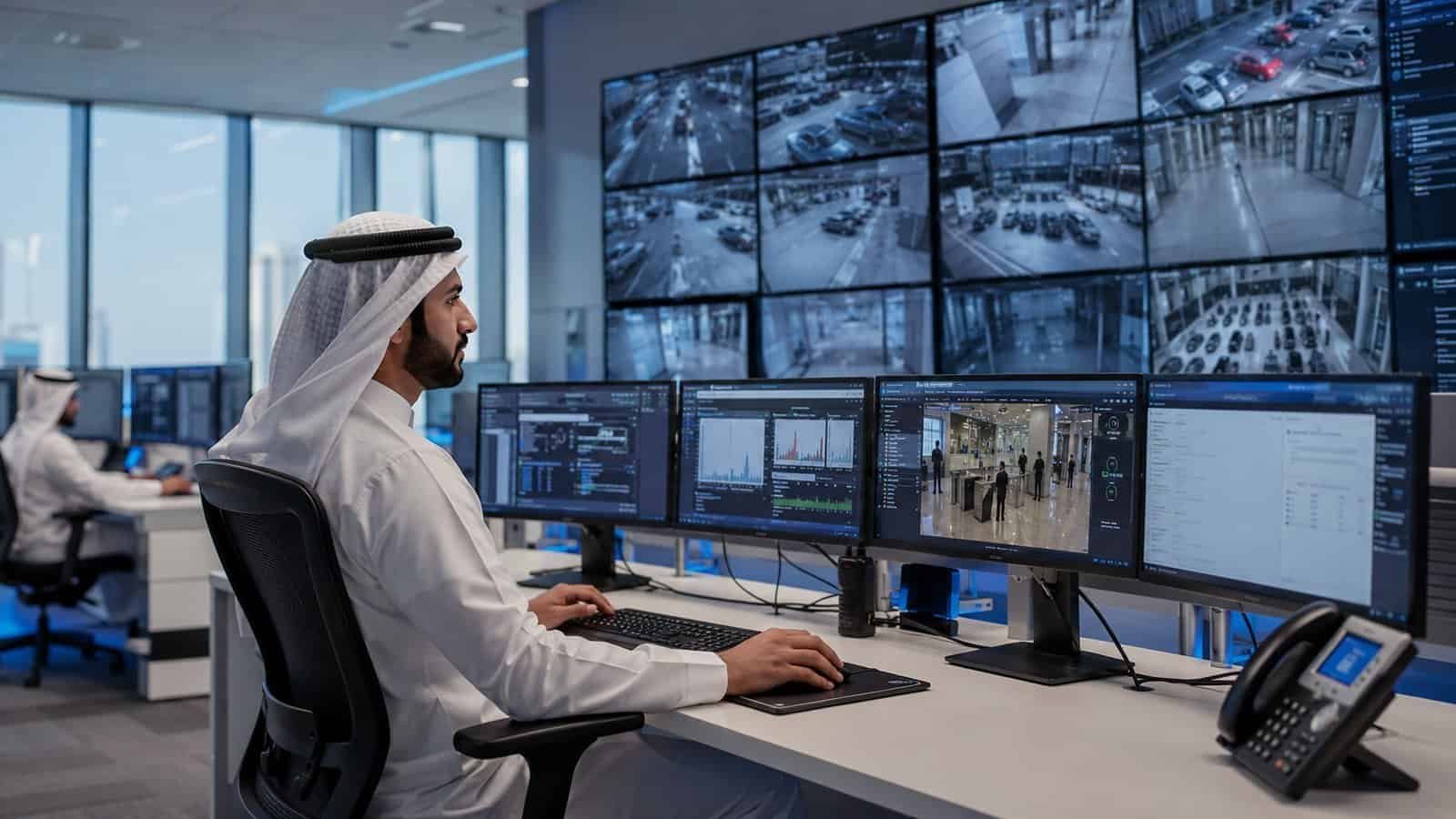 CCTV control room monitoring SIRA-compliant cameras in Dubai